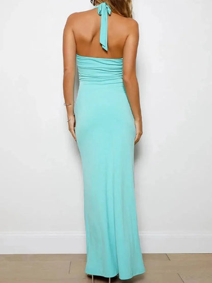 Butterfly Applique Halterneck Cutout Maxi Dress