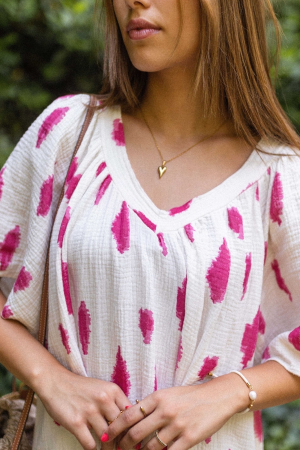 V-neck Large Cuffs Printed Loose Long Dress