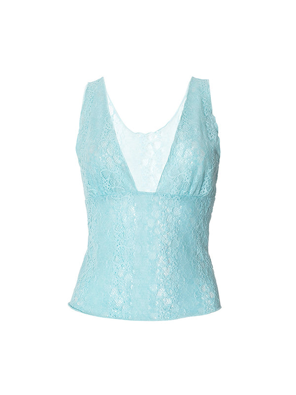 Blue Y2k V-Neck Pullover Tank Top