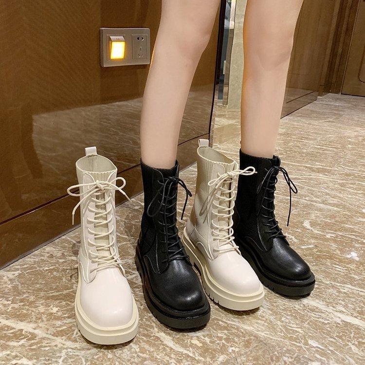 British Style Knitted Stretch Platform Ankle Boots
