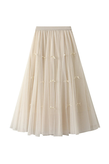 Designed bow mesh autumn and winter slimming high-waisted skirt