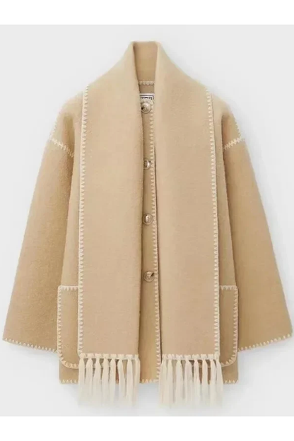 Scarf-Neckline Felt Woolen Coat