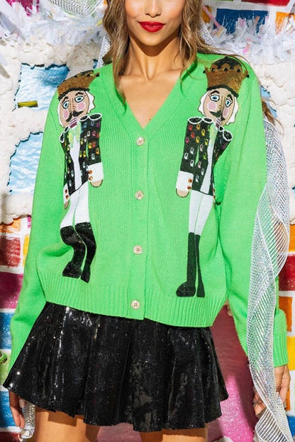 Christmas Nutcracker Sequined Casual Knitted Cardigan