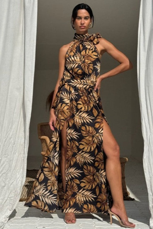 Floral Print High Slit Sexy Maxi Dress