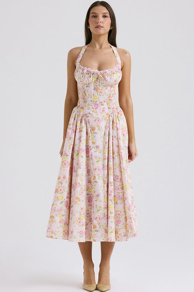 Adabella Cotton Halter Midi Sundress