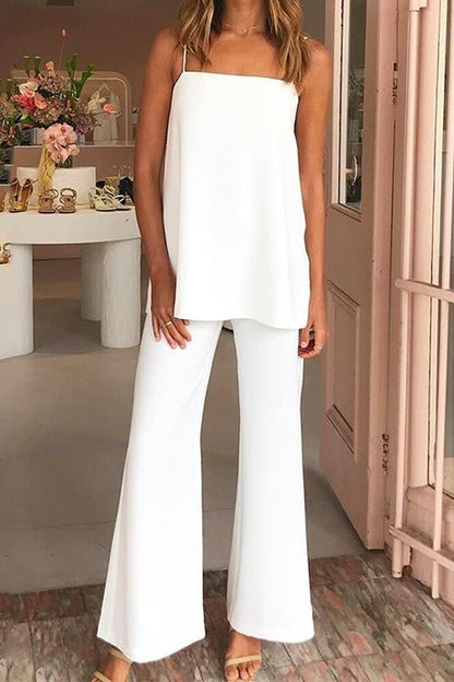 Elegant Cami Top and Wide Leg Pants Solid Set