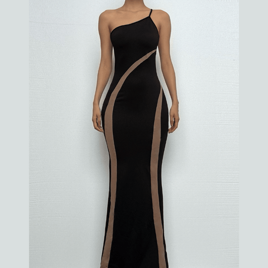 One shoulder irregular contrast cami maxi dress