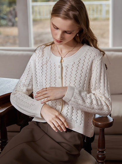 Althea Hollow Classic Knit Cardigan-White