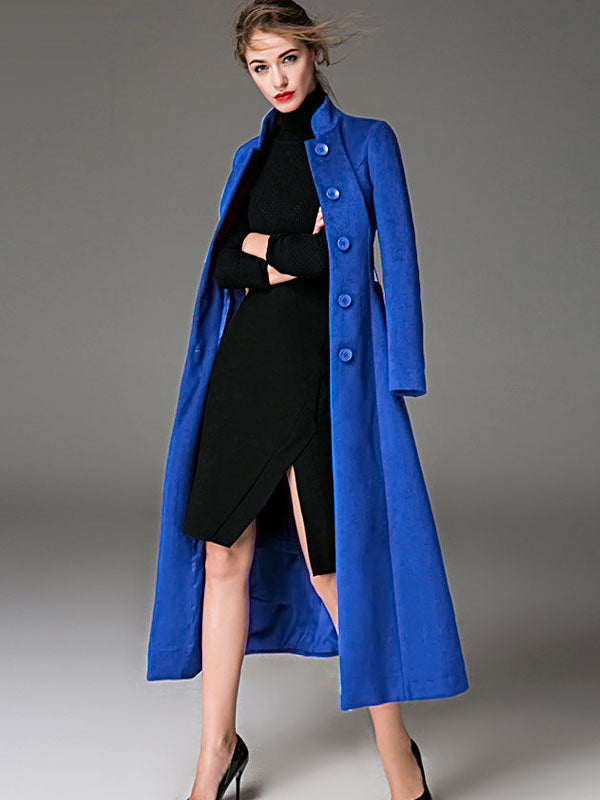 Wool Blend Coat Burgundy Belted Stand Collar Slim Fit Winter Outerwear For Women In Solid Color 2026