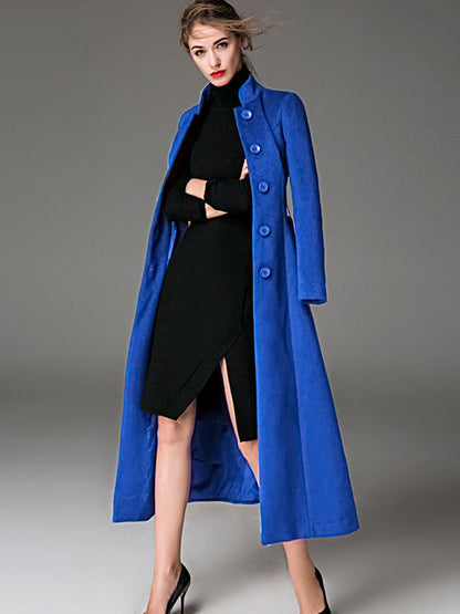 Wool Blend Coat Burgundy Belted Stand Collar Slim Fit Winter Outerwear For Women In Solid Color 2026