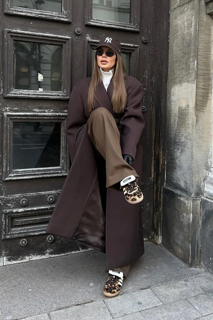 Classic Double-Breasted Lapel Long Overcoat