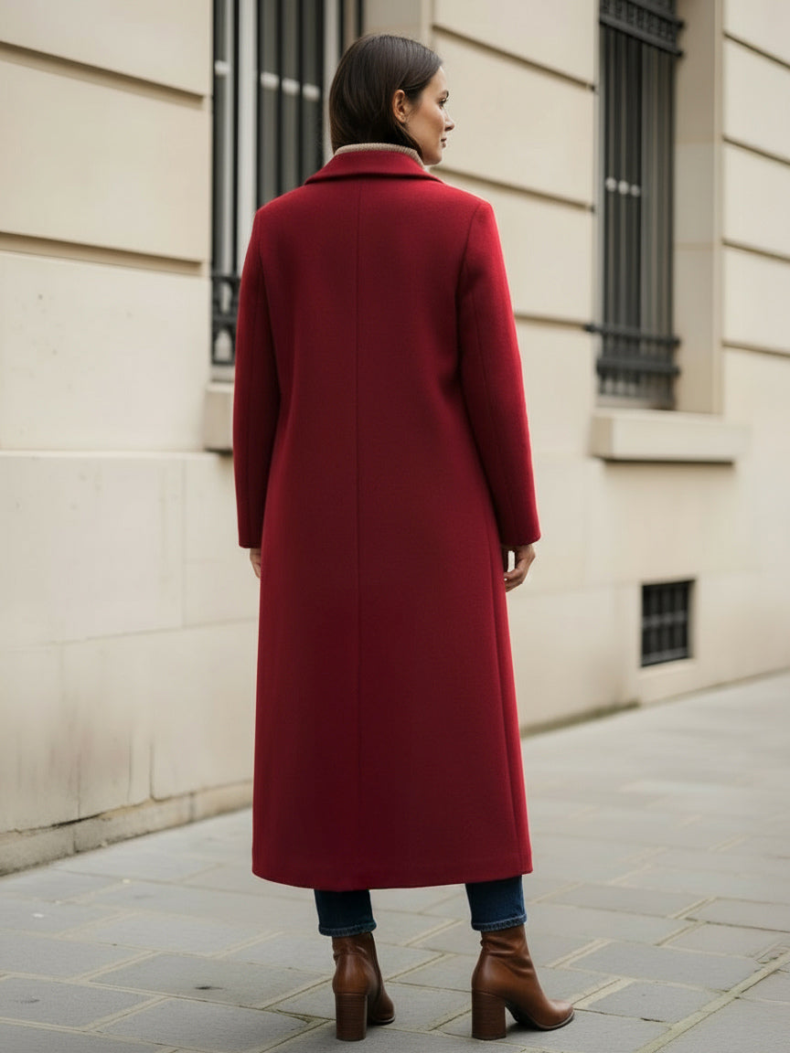 Woolen Long Straight Coat With Single-Breasted And Classic Notch Lapel For Women 2026