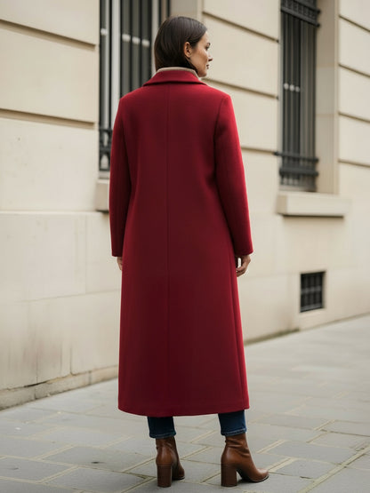Woolen Long Straight Coat With Single-Breasted And Classic Notch Lapel For Women 2026