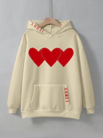 Triple Heart Stitched Drawstring Hoodie