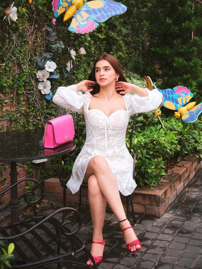 Nesa Lace Boning Corset Bell Sleevees Short Dress