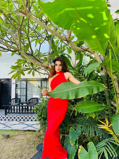 One Shoulder Backless Ruched Maxi Dress