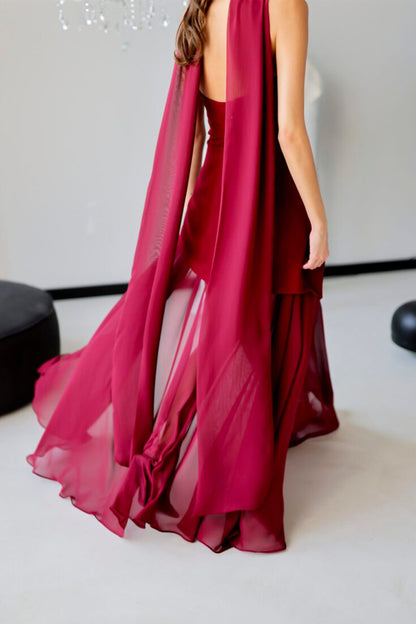 Florence Asymmetrical Chiffon Maxi Dress with Scarf