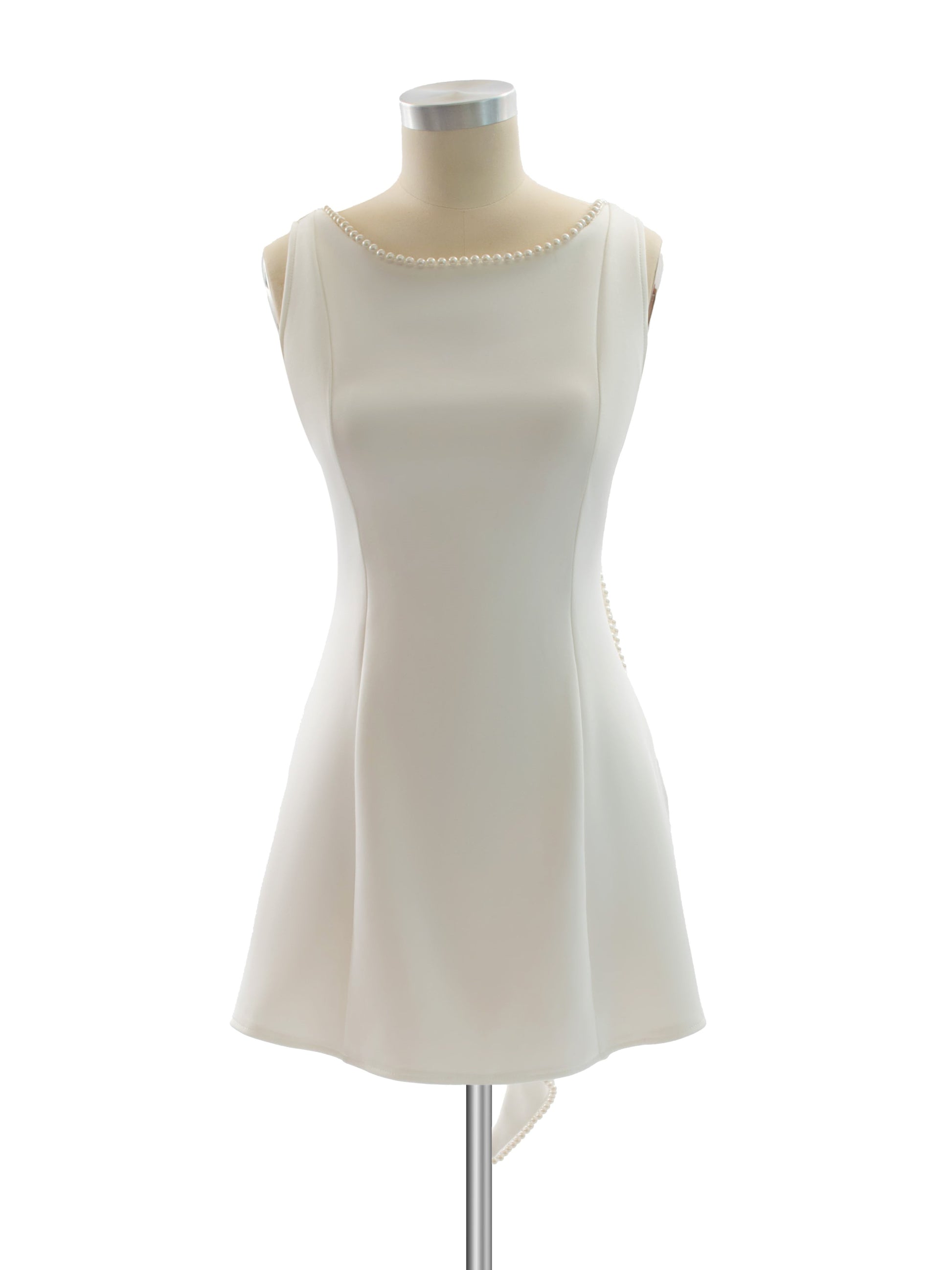 Party Dress Mini White Jewel Neck Pearls Sleeveless Backless Sexy Semi Formal Dress