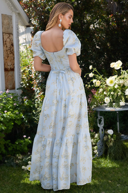 Wrenna Blue Printed V-Neck Maxi Dress