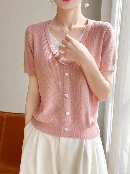 Angelina Casual V-neck Patchwork Knitted Top