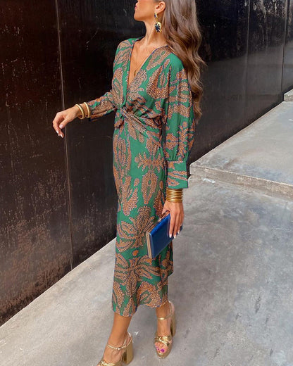 The Isadora — Printed Midi Dress with Wrap Waist
