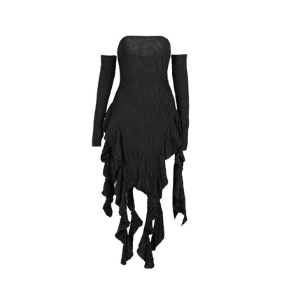 Gloves ruffle backless tube midi dress