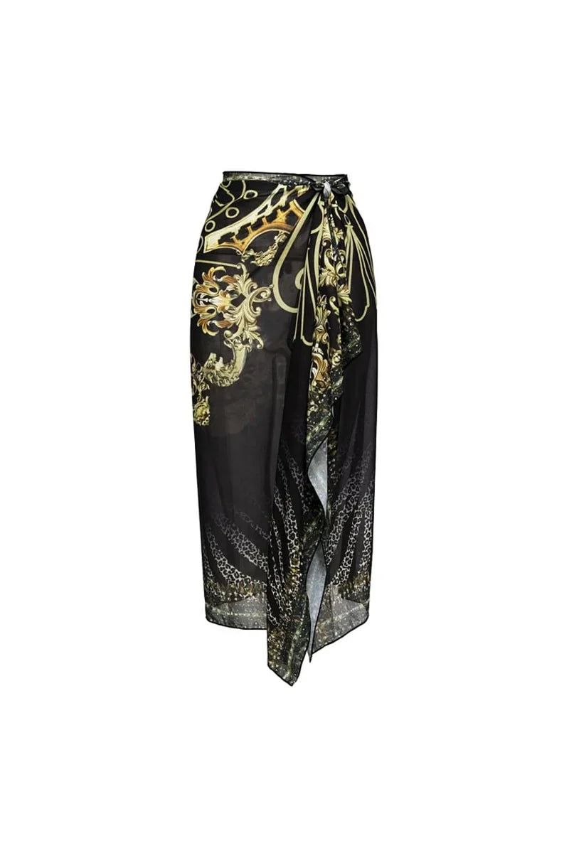 Black Gold Print Strappy One Piece Swimsuit