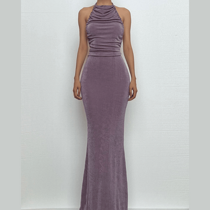 Halter ruched backless maxi dress