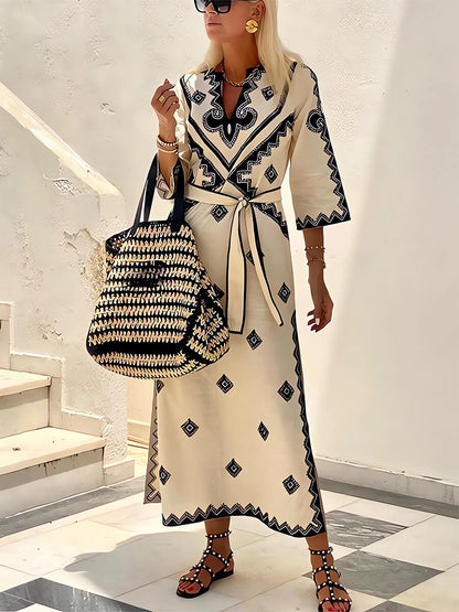 V-Neck Belt Dress