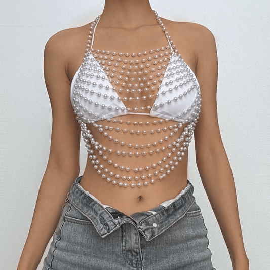 Halter backless beaded hollow out cut out top