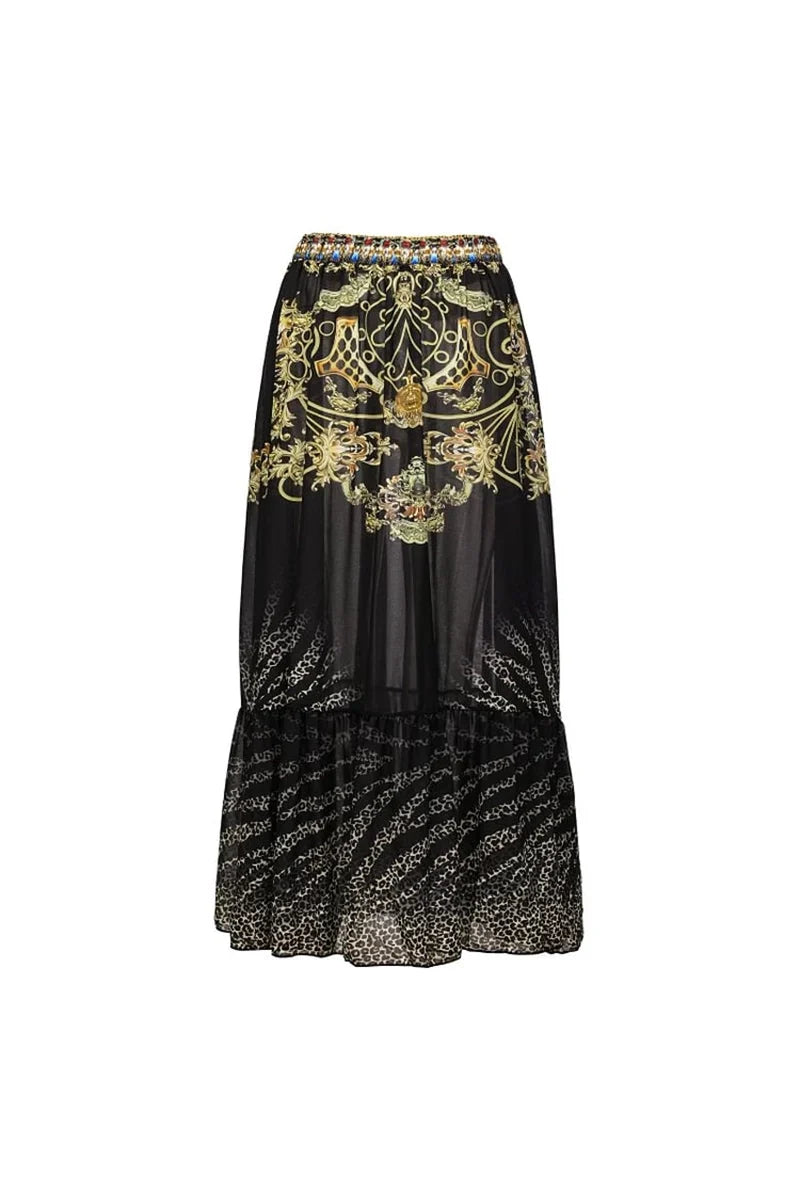 Black Gold Print Strappy One Piece Swimsuit