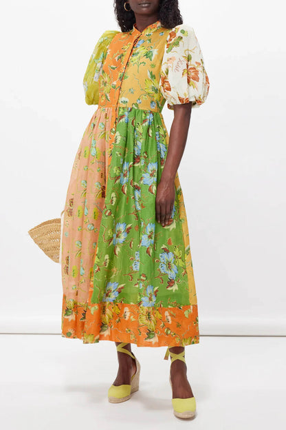 Floral Interlude Puff Sleeve Midi Dress