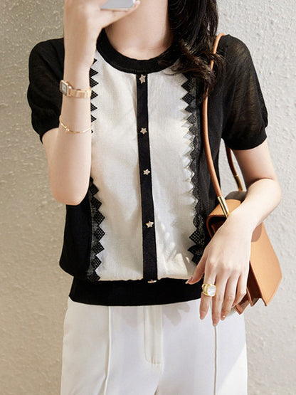 Alexis Classic Crew Neck Lace Panelled Knitted Top