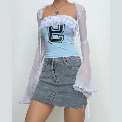Ruffle “9” pattern backless tube top