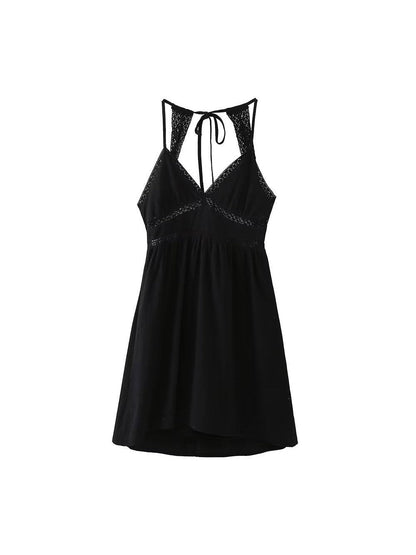 V Neck Embroidered Lace A Line Dress