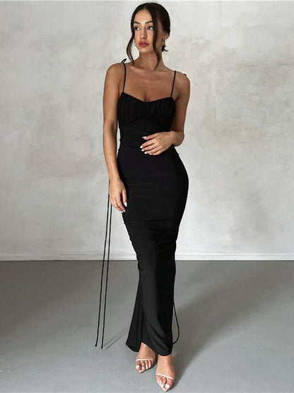 Spaghetti Strap Backless Pleated Dress