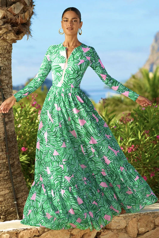 Green Zip-Up Floral Surf Set