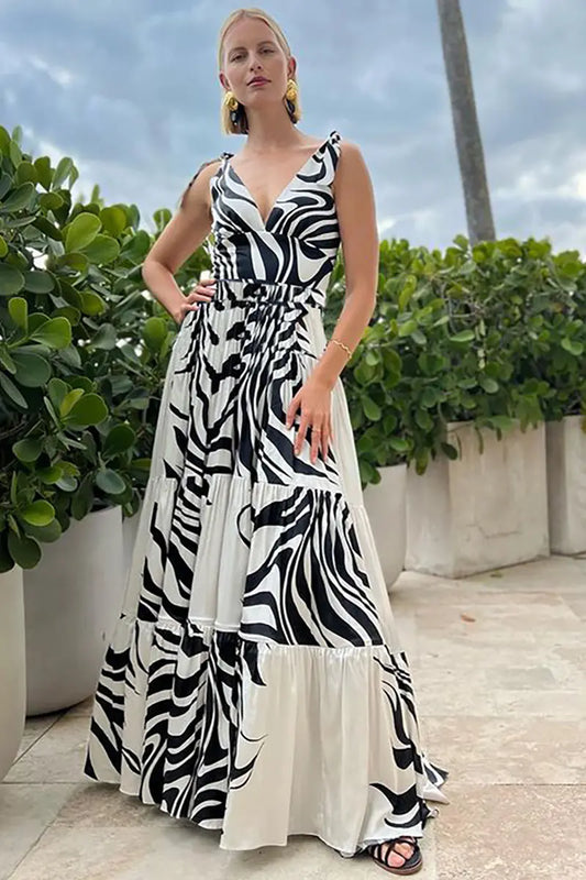 Deep V Striped Monochrome Elegant Swimsuit