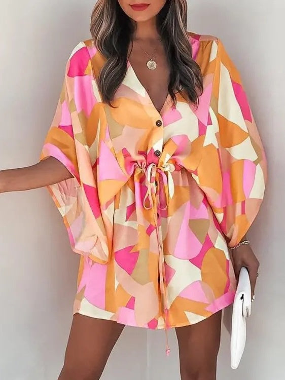 V-neck Tie For A Casual Vacation Look Mini&Short Dresses