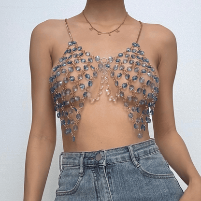 Beaded metal chain u neck backless layered cami top