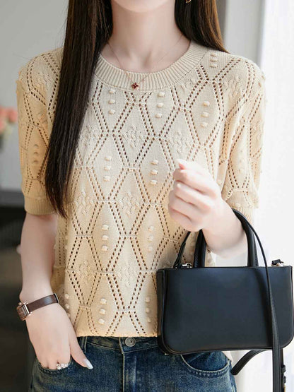 Genesis Loose Crew Neck Hollowed Knitted Top