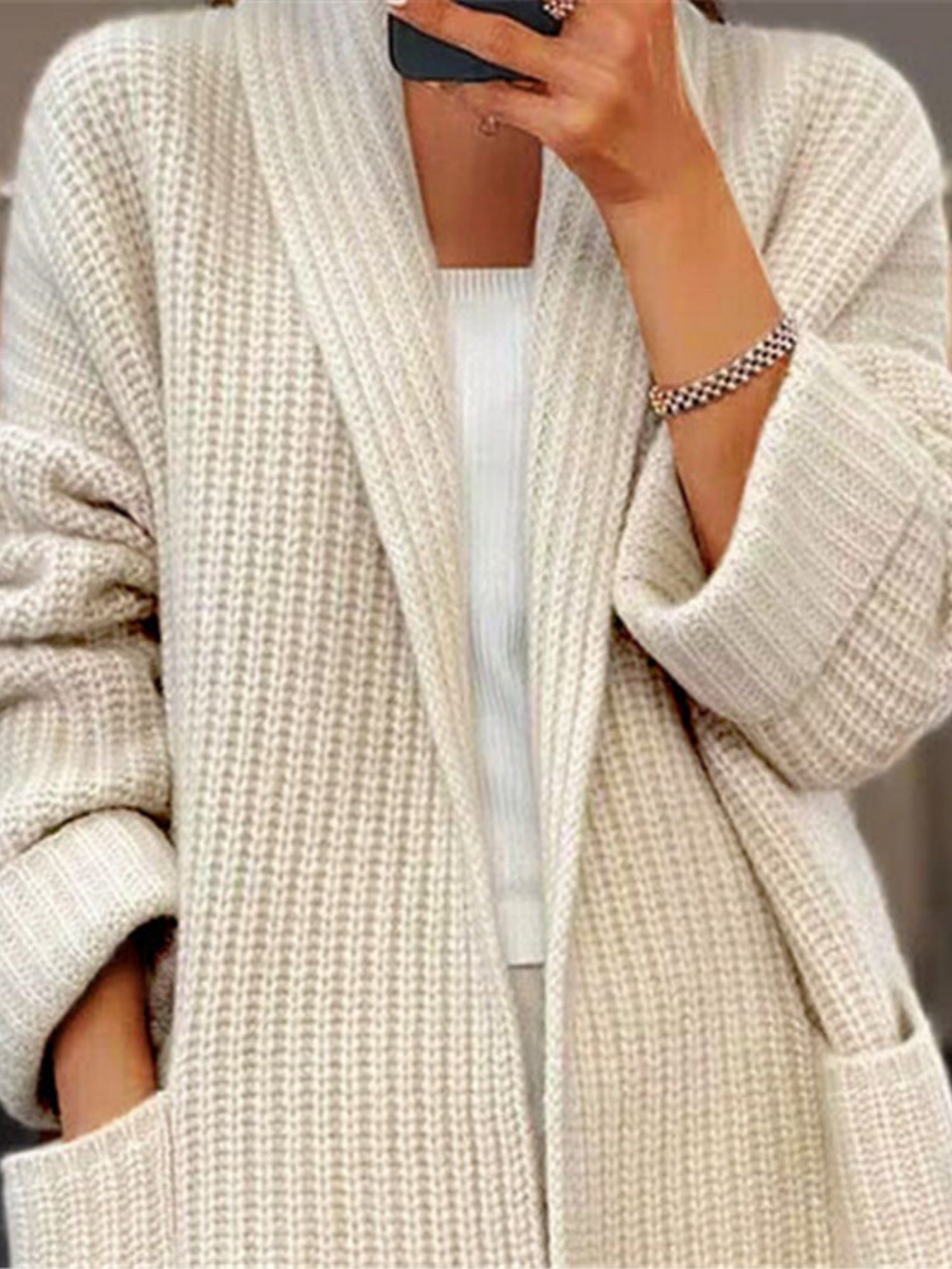 V-neck Pocket Thickened Fleece-lined Cardigans