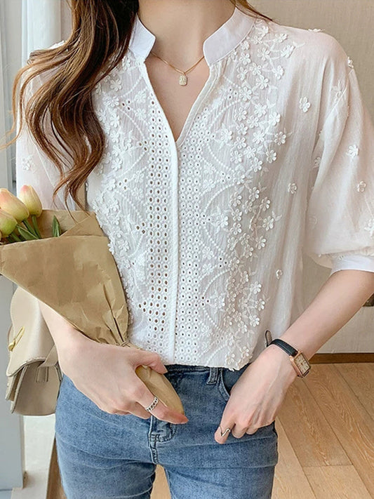 Alexa Embroidered Jacquard Lace Shirt