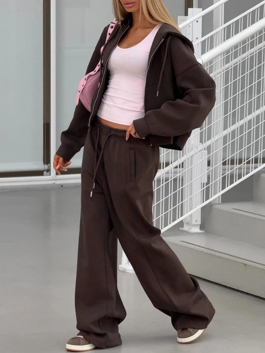 Simplicity Zipper Hoodie, Athletic Casual Pants 2-piece Sets