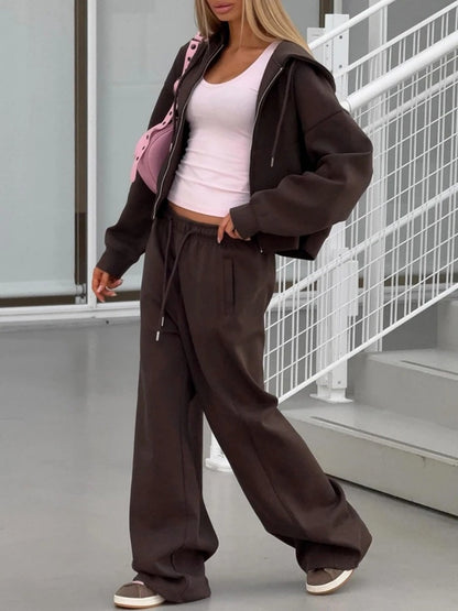 Simplicity Zipper Hoodie, Athletic Casual Pants 2-piece Sets