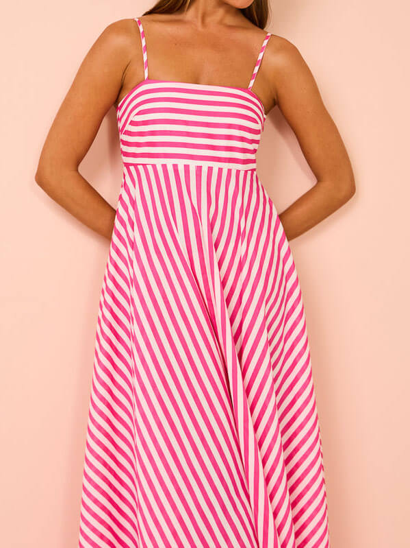 Striped Spaghetti Strap Square Neck Chevron Panel Maxi Dress