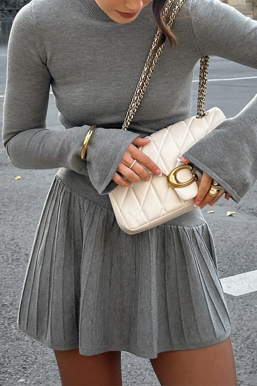 Meridress Mockneck Bell Sleeves Ruffle Mini Sweater Dress