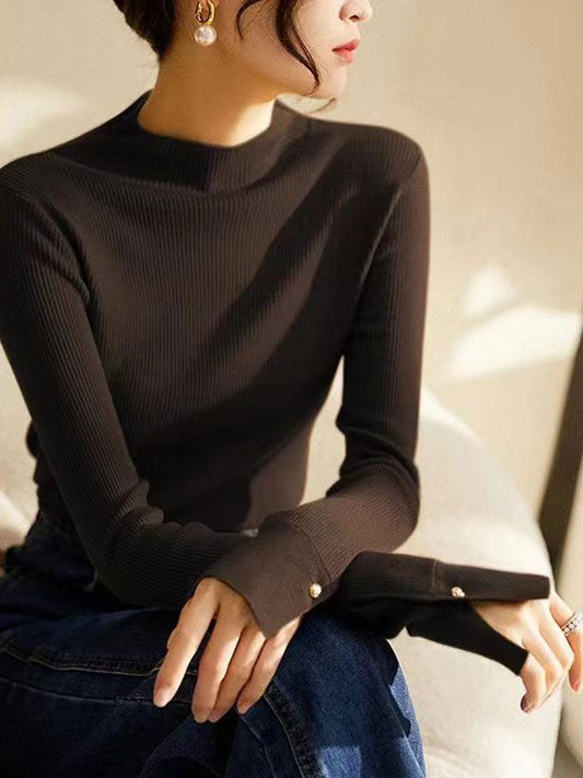 Sophia Classic Turtleneck Solid Color Knitted Sweater-Coffee