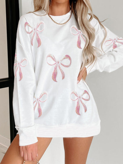 Pink Bow Sequins And Glitter Valentine's Day Sweatshirts&Hoodies
