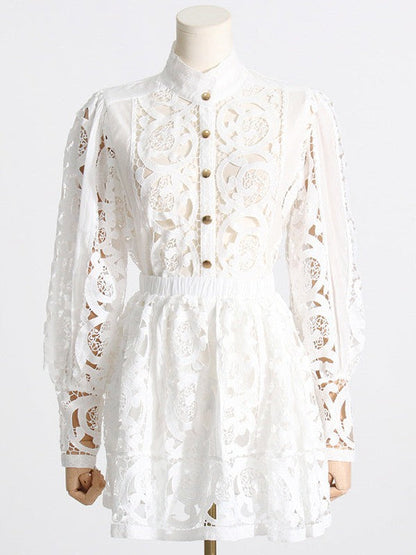 French Crochet Shirt Top & Shorts Coord Set